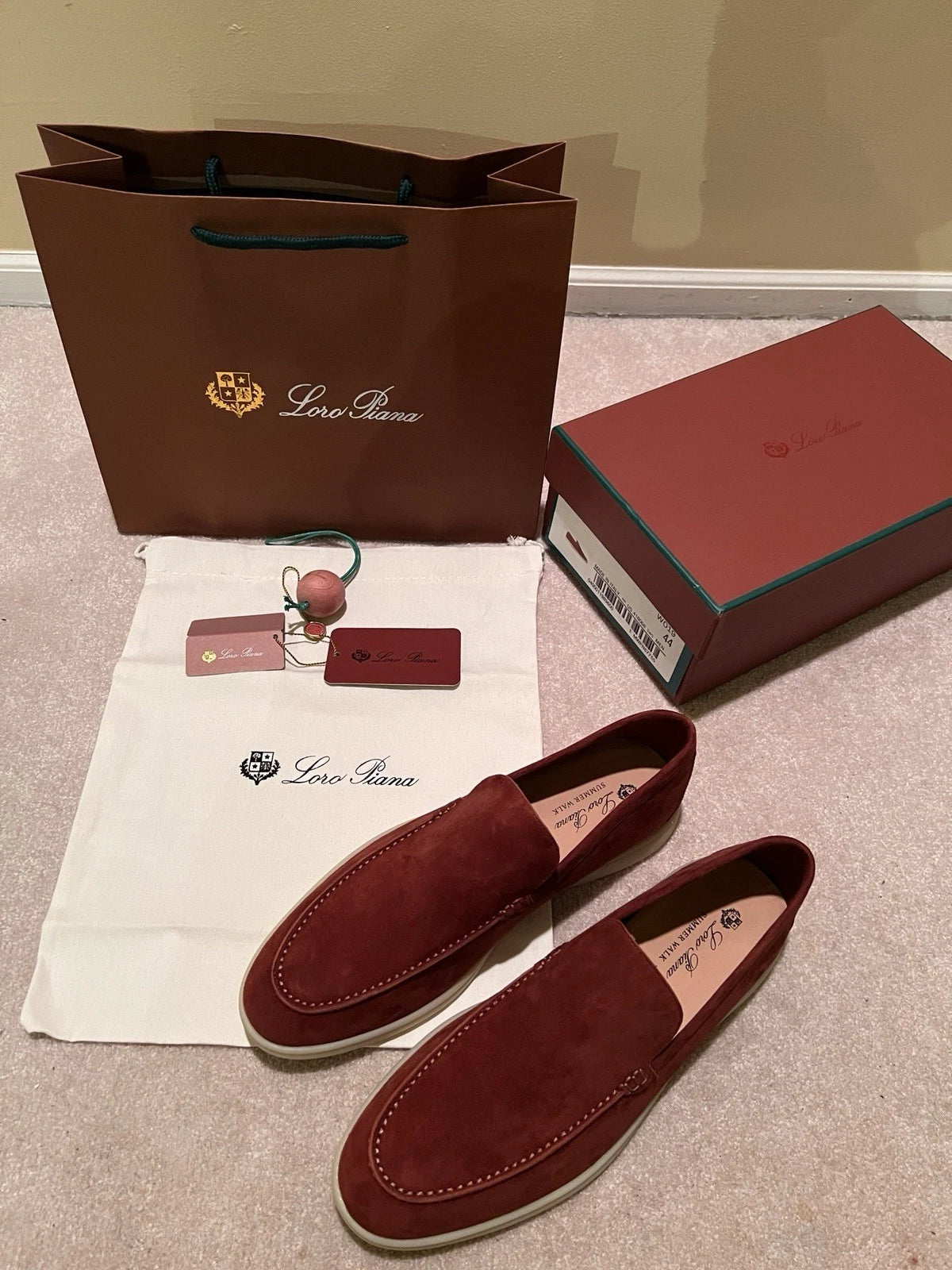 Loro Piana Suede Summer Walk Loafers Dried Red Men's and women's shoes