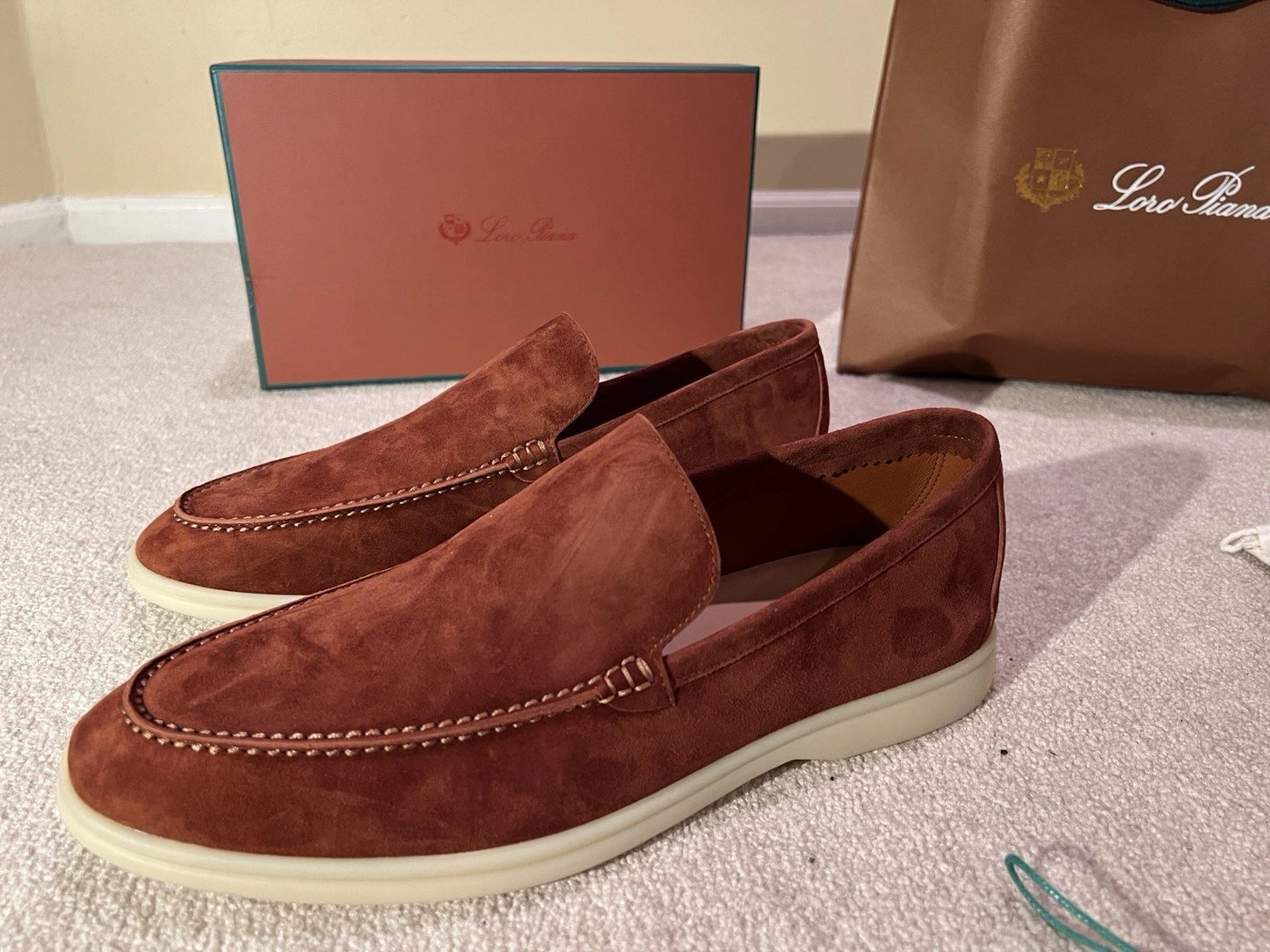 Loro Piana Suede Summer Walk Loafers Dried Red Men's and women's shoes