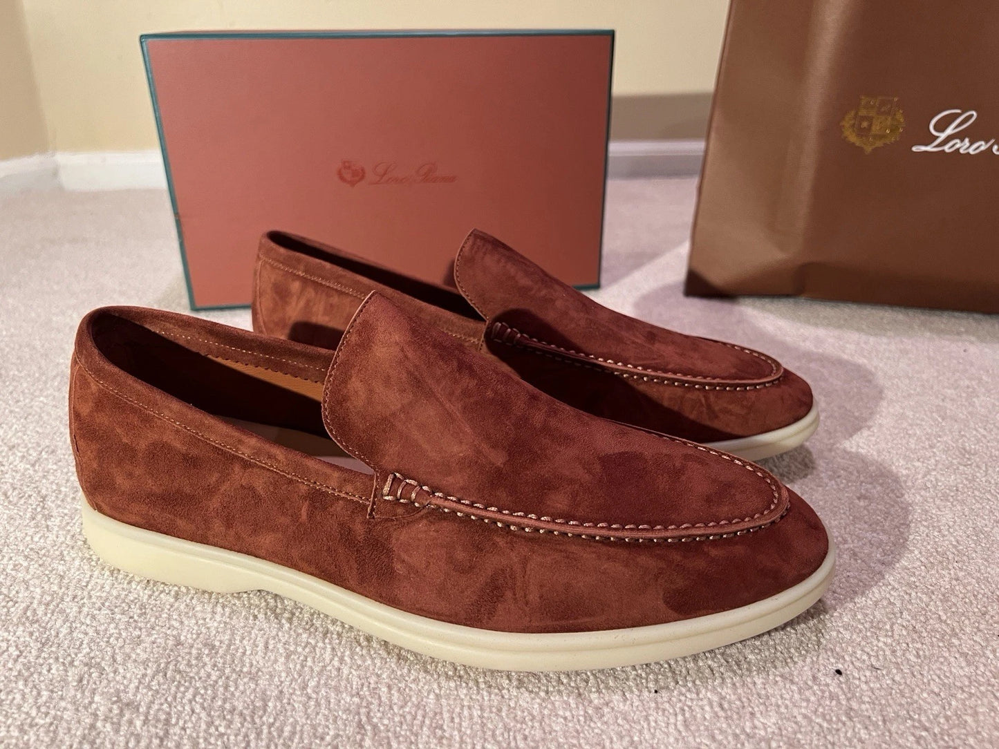 Loro Piana Suede Summer Walk Loafers Dried Red Men's and women's shoes
