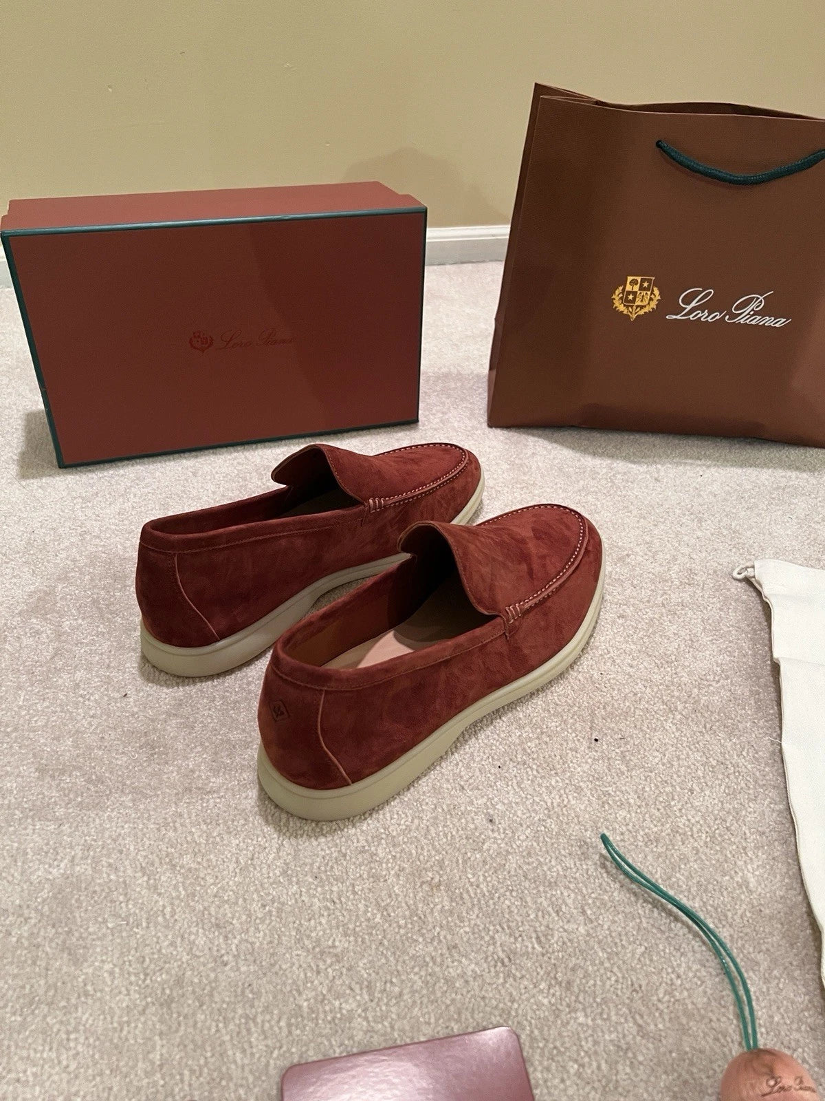 Loro Piana Suede Summer Walk Loafers Dried Red Men's and women's shoes