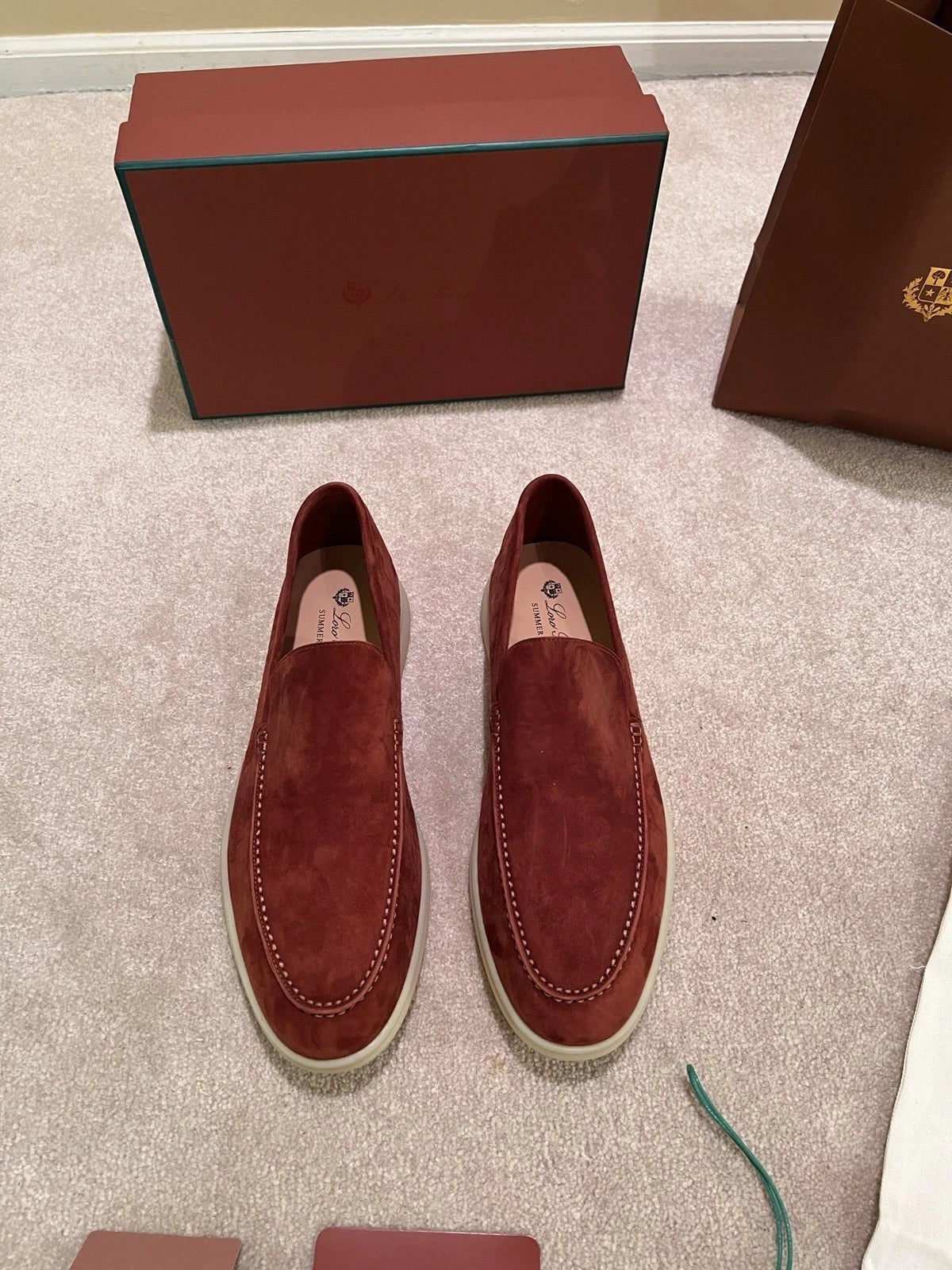 Loro Piana Suede Summer Walk Loafers Dried Red Men's and women's shoes