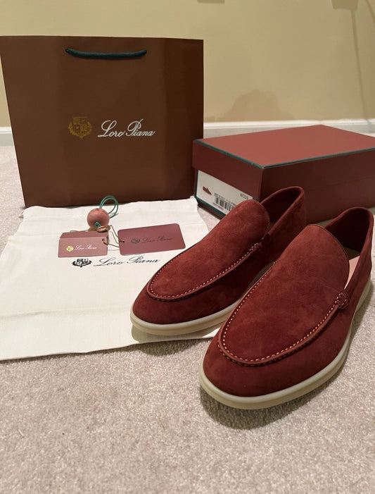 Loro Piana Suede Summer Walk Loafers Dried Red Men's and women's shoes